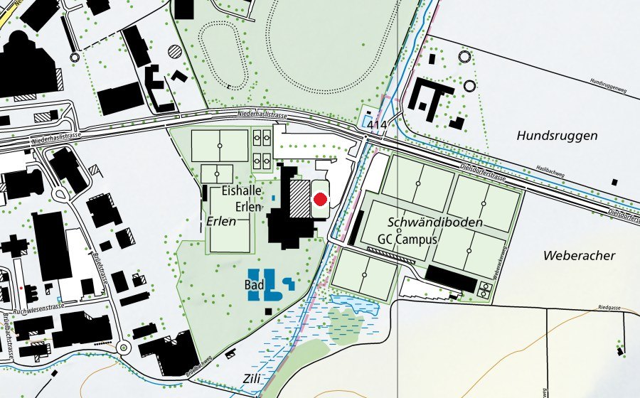 Carte indiquant l’emplacement de Eisbahn Erlen (Patinoire)