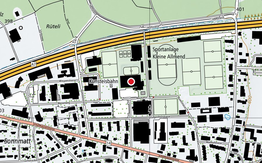 Map showing the location of Eishalle (Ice rink)