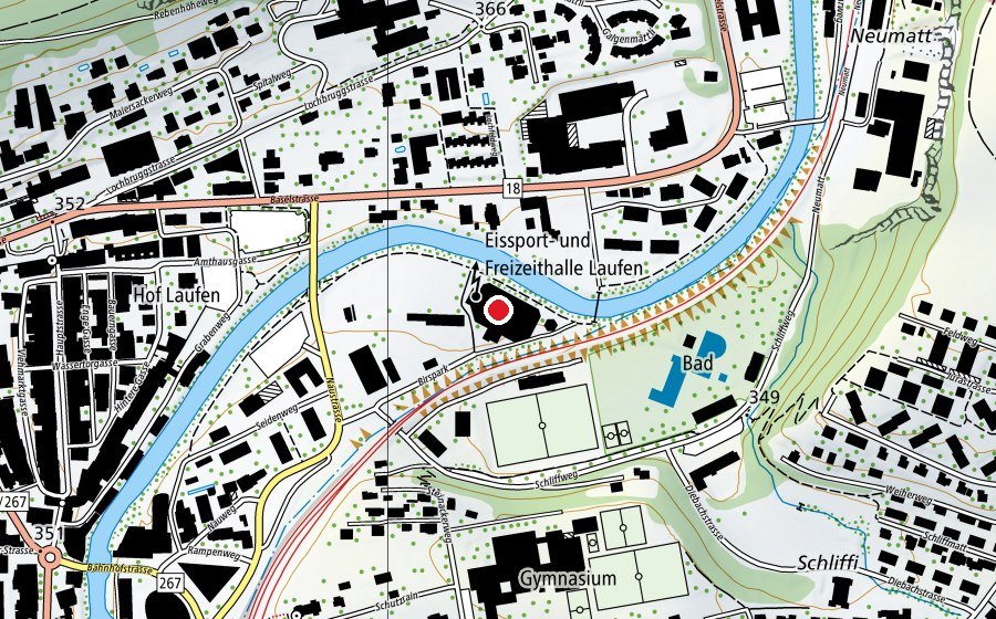 Mappa con la posizione di Eishalle Laufen (Pista di ghiaccio)
