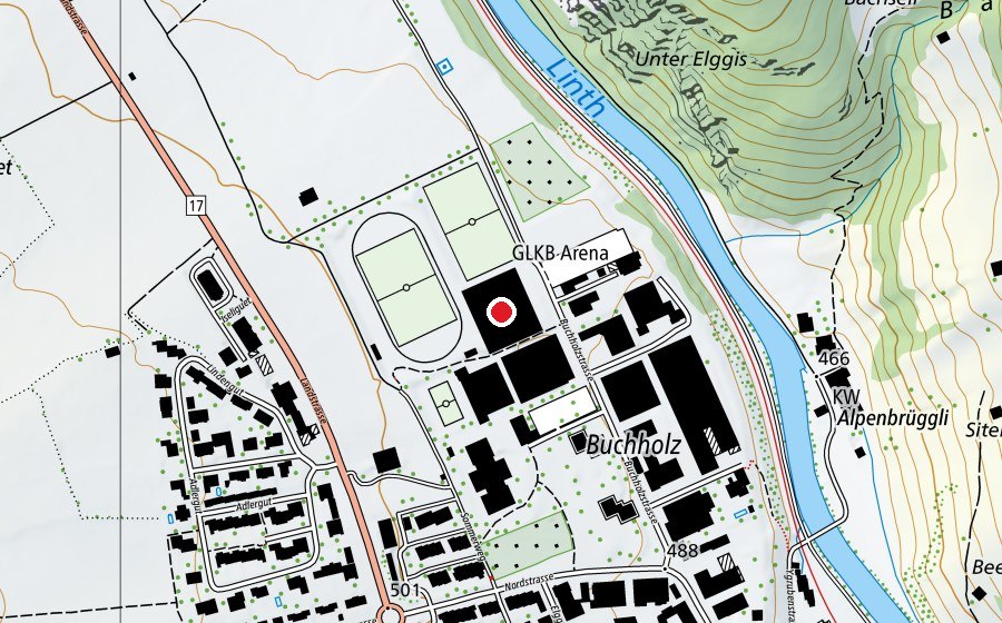 Carte indiquant l’emplacement de Kunsteisbahn (Patinoire)