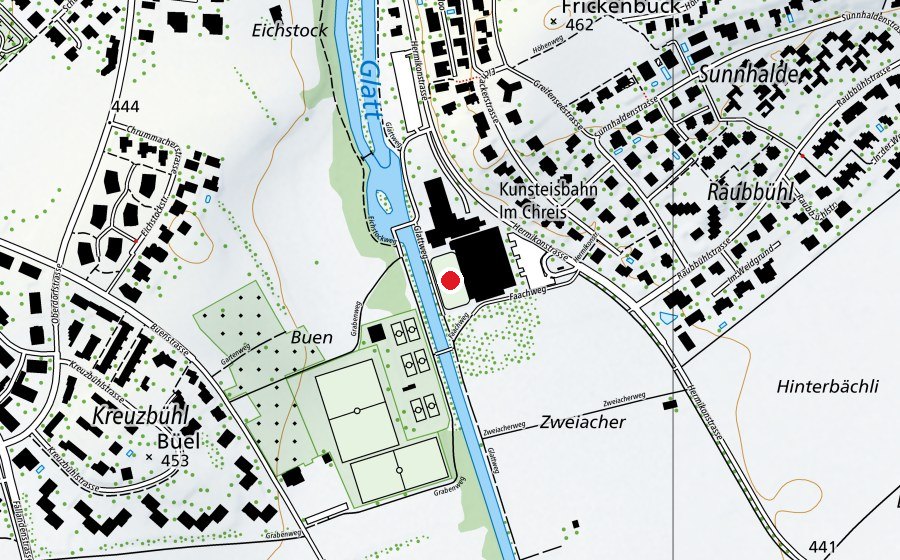 Karte mit dem Standort von Kunsteisbahn Im Chreis (Aussenfeld) (Eisbahn)