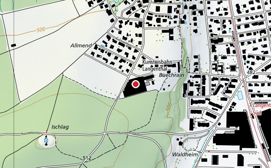 Karte mit dem Standort von Kunsteisbahn Langenthal Schoren (Eisbahn)