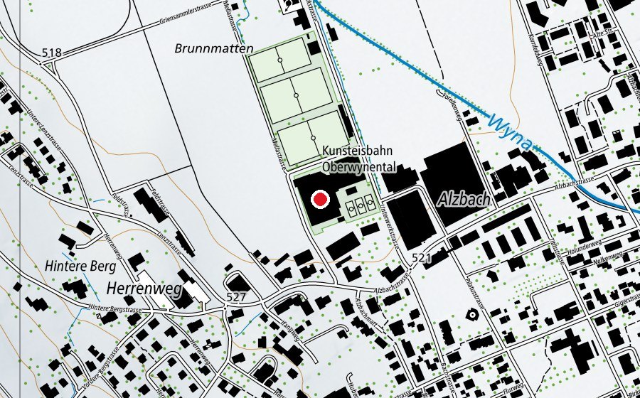 Mappa con la posizione di Kunsteisbahn Oberwynental (Pista di ghiaccio)