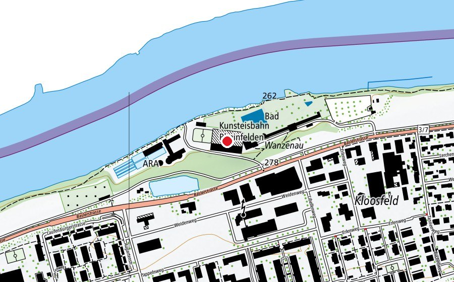 Mappa con la posizione di Kunsteisbahn Rheinfelden (Pista di ghiaccio)