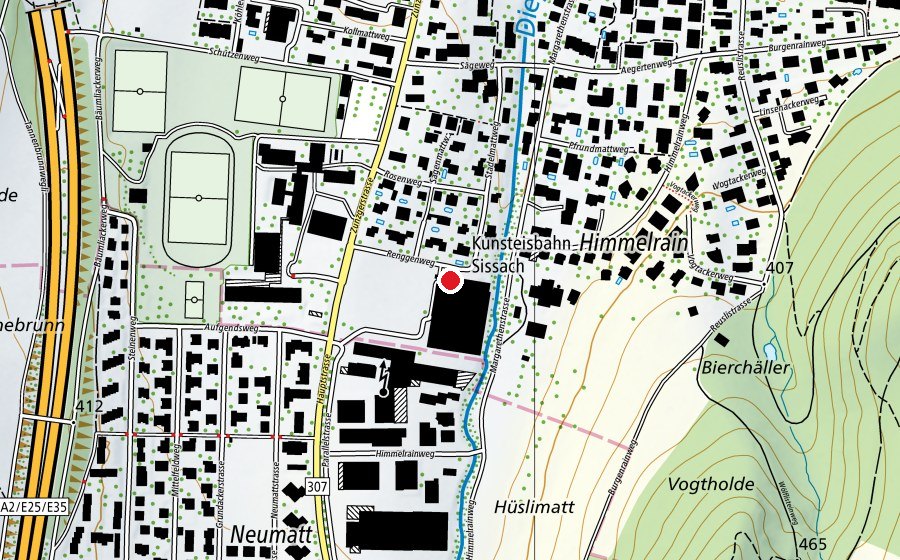 Carte indiquant l’emplacement de Kunsteisbahn Sissach (Patinoire)
