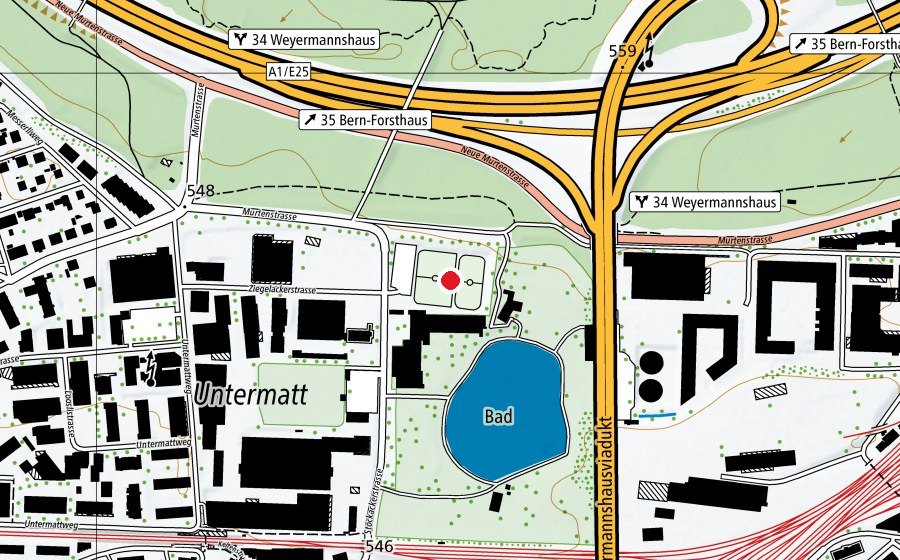 Map showing the location of Kunsteisbahn Weyermannshaus (Ice rink)