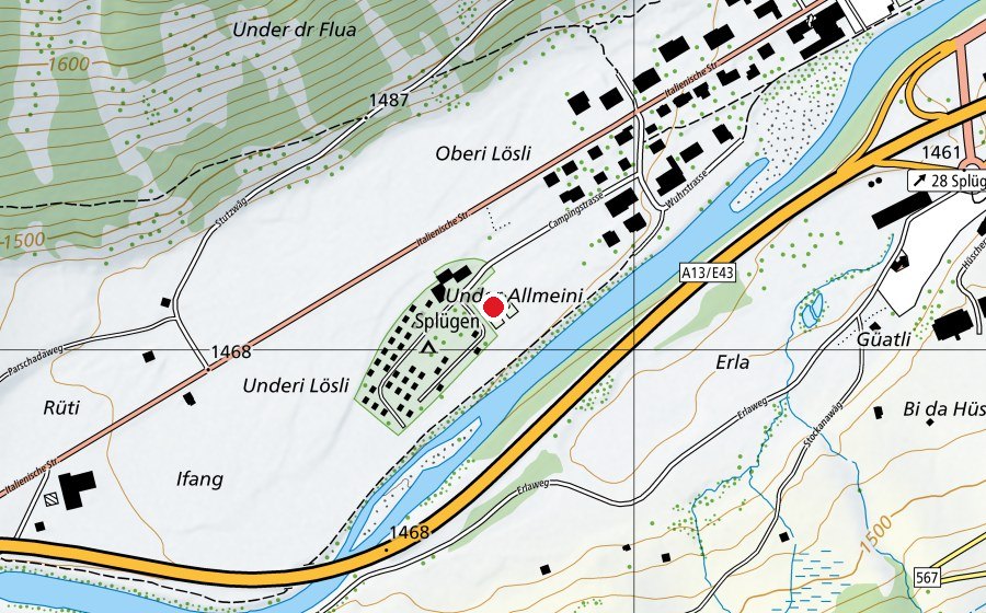 Map showing the location of Natureisfeld Camping Splügen (Ice rink)