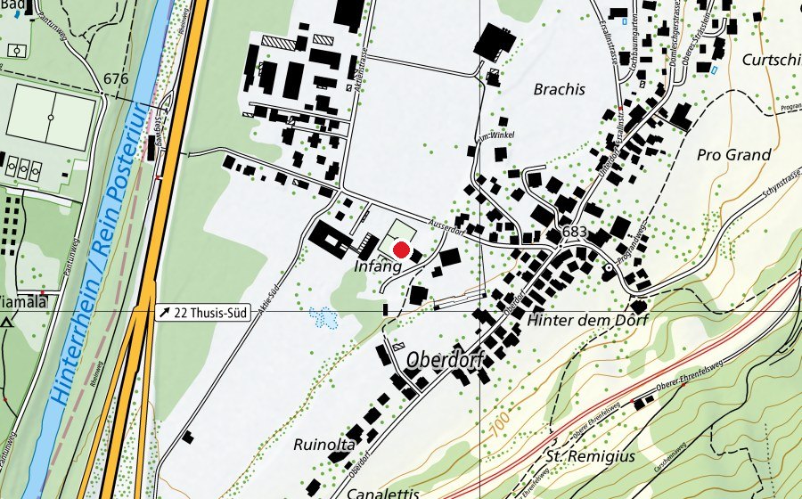 Mappa con la posizione di Natureisfeld Sils i.D. (Pista di ghiaccio)