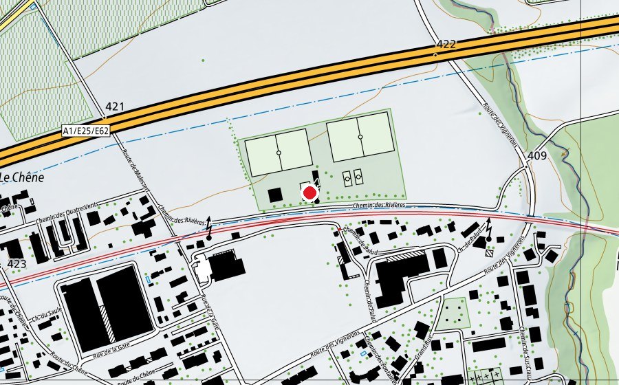 Map showing the location of Patinoire de Perroy (Ice rink)