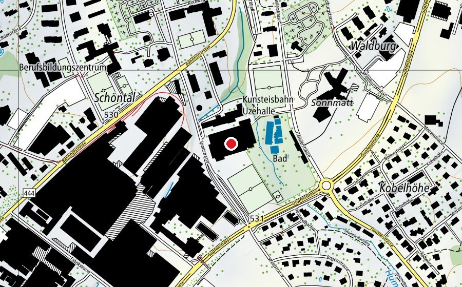 Carte indiquant l’emplacement de Uzehalle (Patinoire)