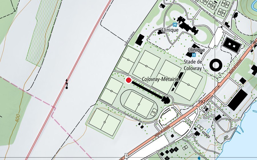 Karte mit dem Standort von D Bâtiment de service & Sauna et salle de Musculation (Fitnesscenter)