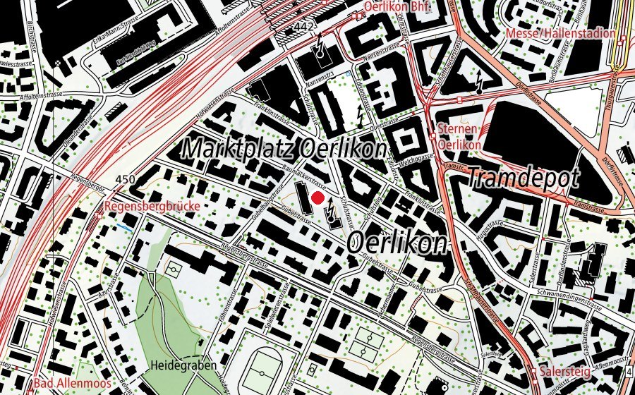 Karte mit dem Standort von Evo Zürich Oerlikon (Fitnesscenter)