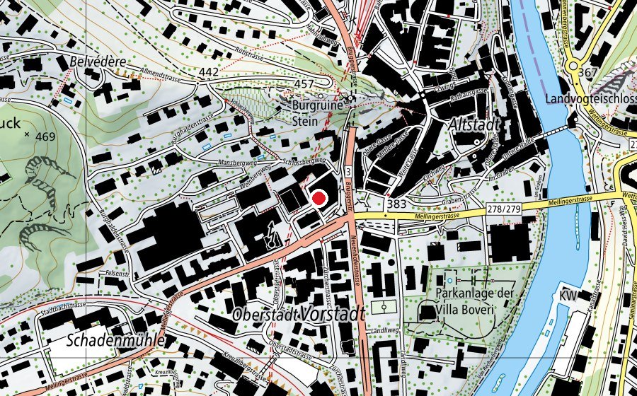 Carte indiquant l’emplacement de Fitnesscenter Baden (Salle de fitness)