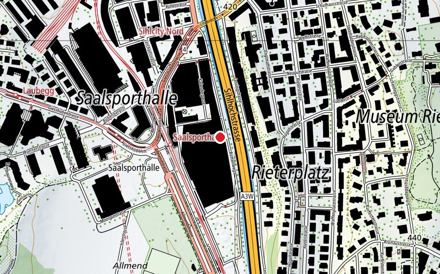 Mappa con la posizione di Fitnesspark Sihlcity (Centro fitness)