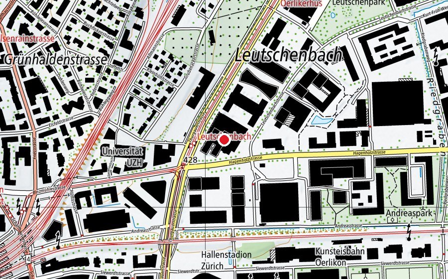 Karte mit dem Standort von fitnessplus Zürich (Fitnesscenter)