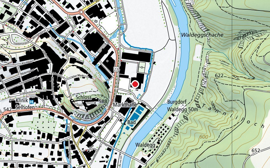 Map showing the location of Hallenbad (Fitness centre)