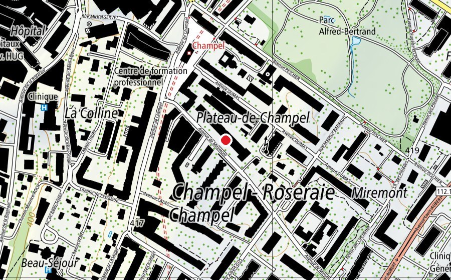 Map showing the location of Let's Go Fitness - Club de Champel (Fitness centre)
