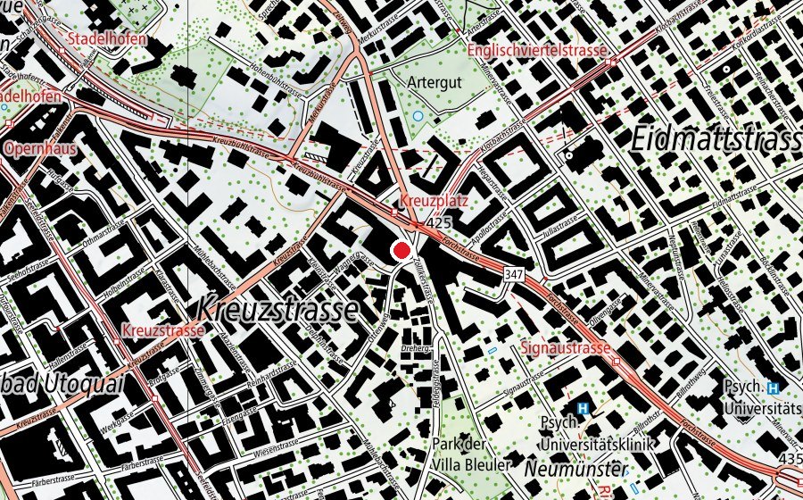 Mappa con la posizione di Physiotherapie Kreuzplatz (Centro fitness)