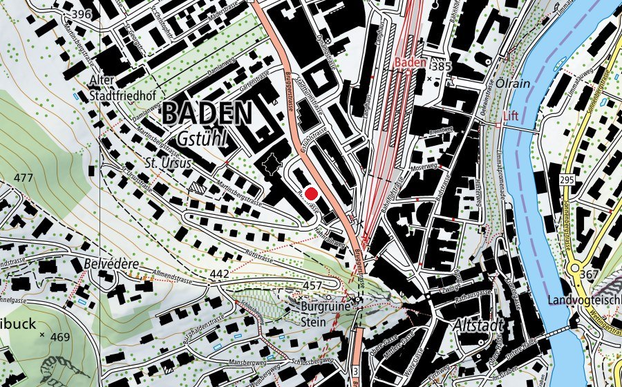 Carte indiquant l’emplacement de Yoga Therapie Baden (Salle de fitness)
