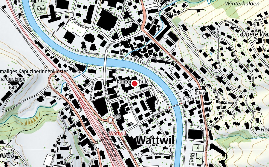 Map showing the location of Alte Kantonsschule Wattwil (University)