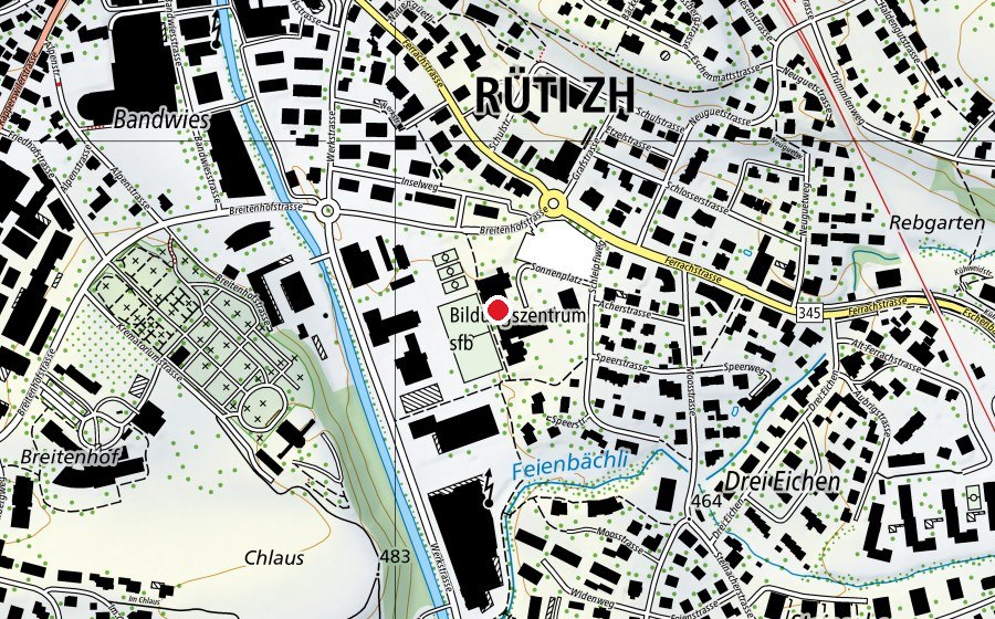 Karte mit dem Standort von Berufsschule Rüti (Hochschule)