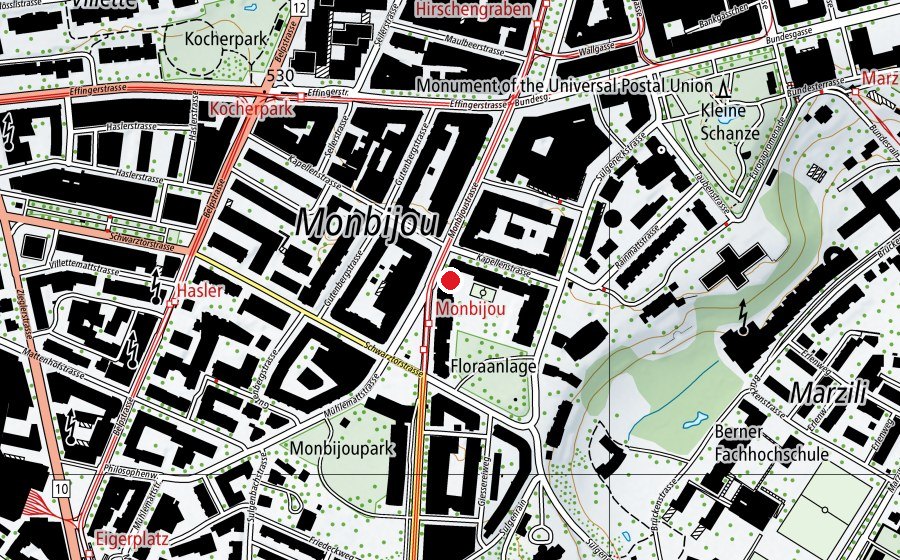 Map showing the location of BFF Bern M5 (University)