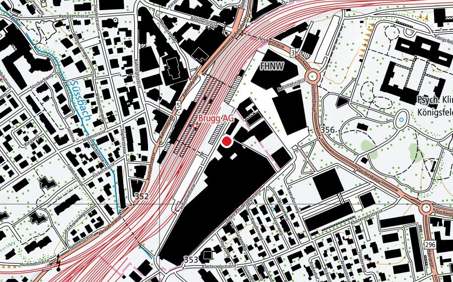 Map showing the location of Bildungszentrum Brugg (University)