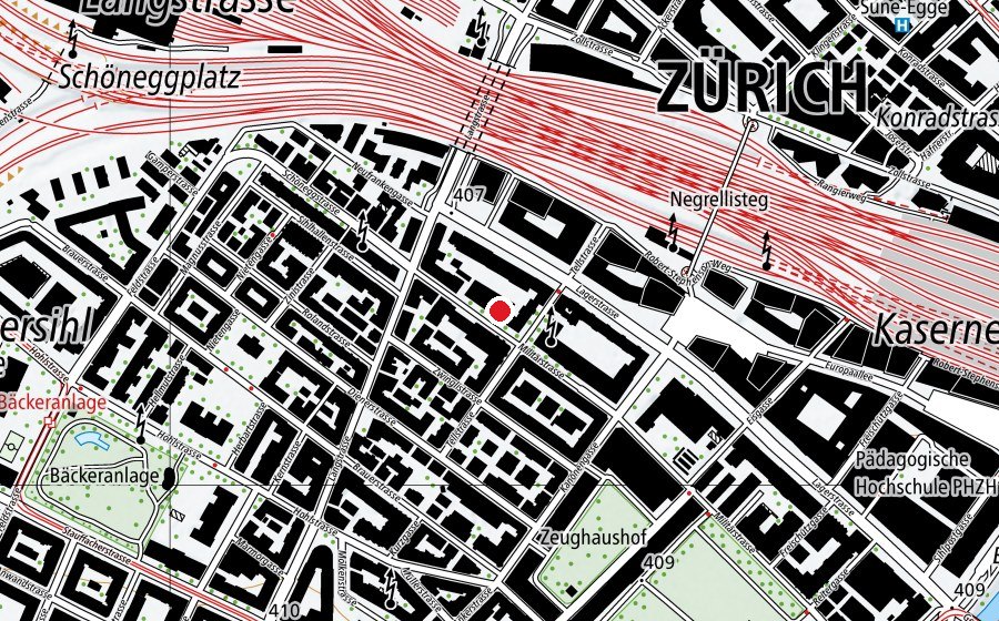 Karte mit dem Standort von BVS Business-School Zürich (Hochschule)