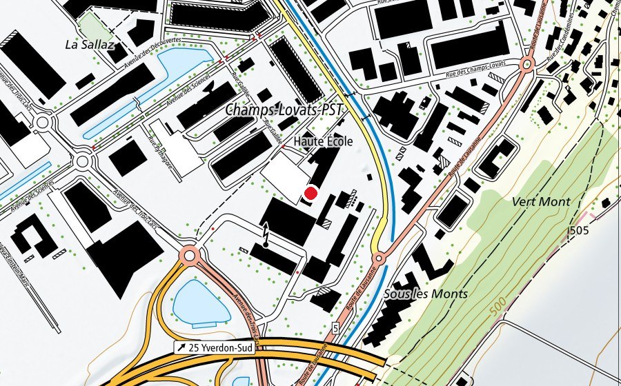 Map showing the location of Campus d'Y-Parc (University)