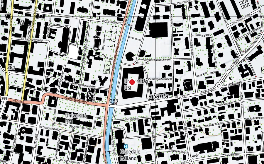 Carte indiquant l’emplacement de Campus Est USI-SUPSI (Haute école)