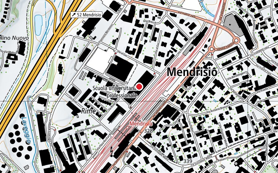 Map showing the location of Campus SUPSI di Mendrisio (DACD) (University)