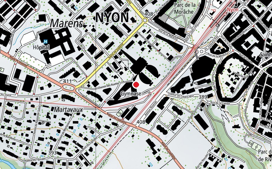 Mappa con la posizione di Centre d'enseignement postobligatoire de Nyon (CEPN) (Scuola universitaria)