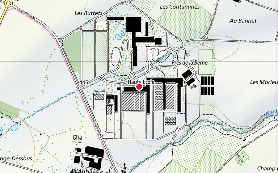 Mappa con la posizione di Centre de Formation Professionnelle Nature et Environnement de Lullier (Scuola universitaria)
