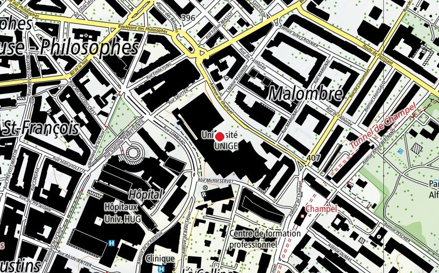 Mappa con la posizione di CMU (Centre Médical Universitaire) (Scuola universitaria)