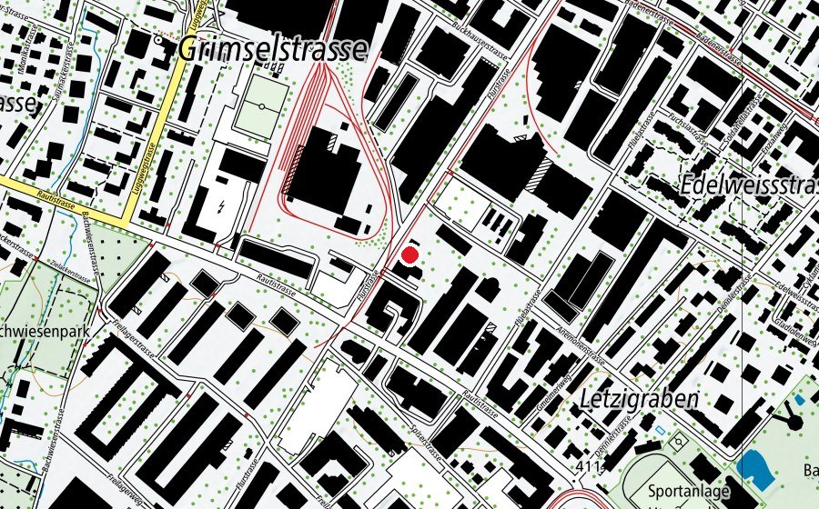 Mappa con la posizione di F+F Schule für Kunst und Design (Scuola universitaria)
