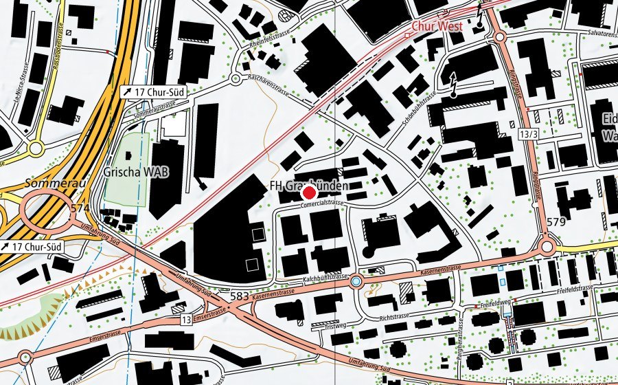 Carte indiquant l’emplacement de Fachhochschule Graubünden, Standorte D–F (Haute école)