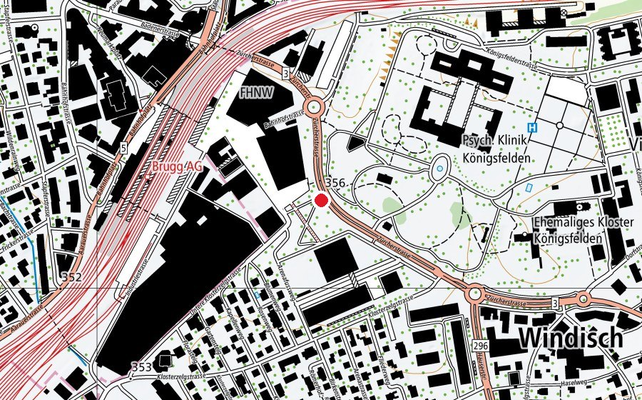 Map showing the location of FHNW Campus Brugg-Windisch (University)