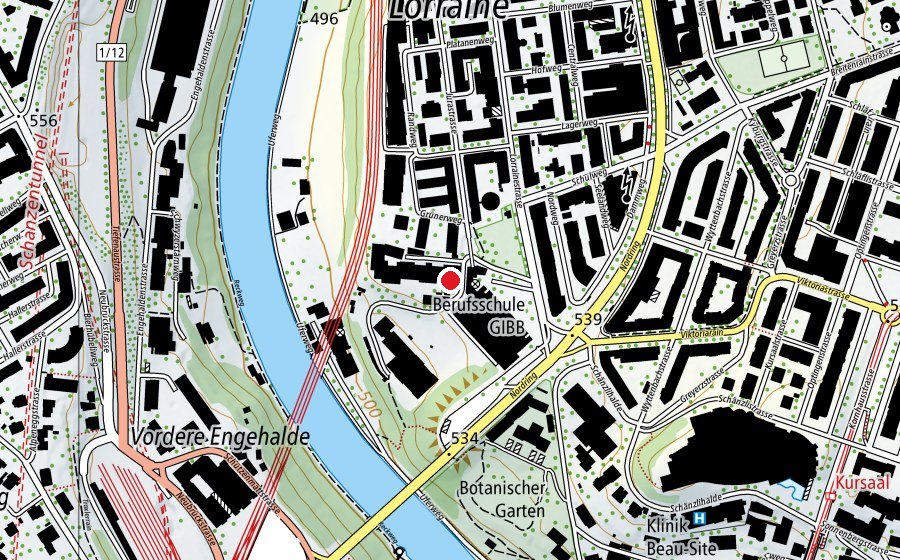 Karte mit dem Standort von gibb Gewerblich-Industrielle Berufsschule Bern (Hochschule)