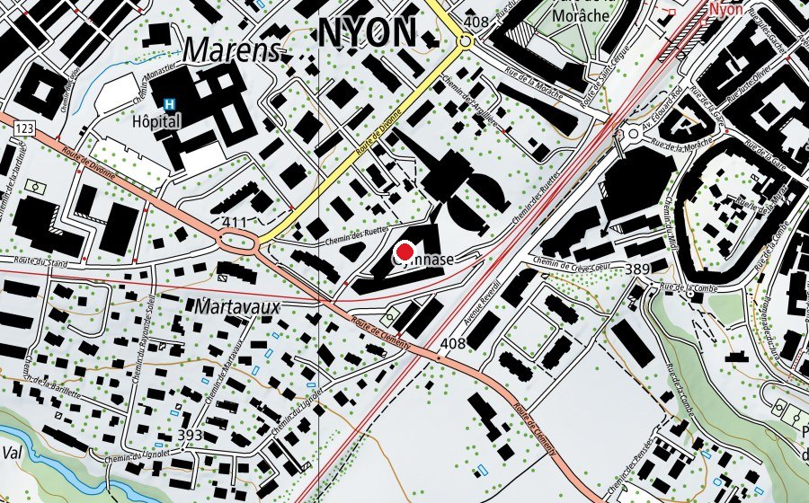Carte indiquant l’emplacement de Gymnase cantonal de Nyon (Haute école)