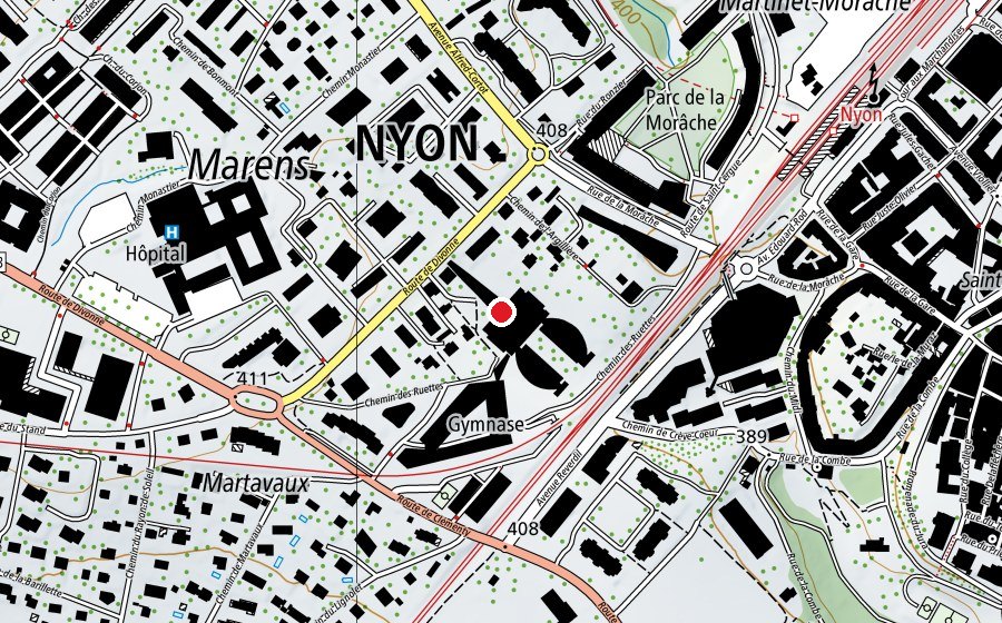 Karte mit dem Standort von Gymnase de Nyon (Hochschule)