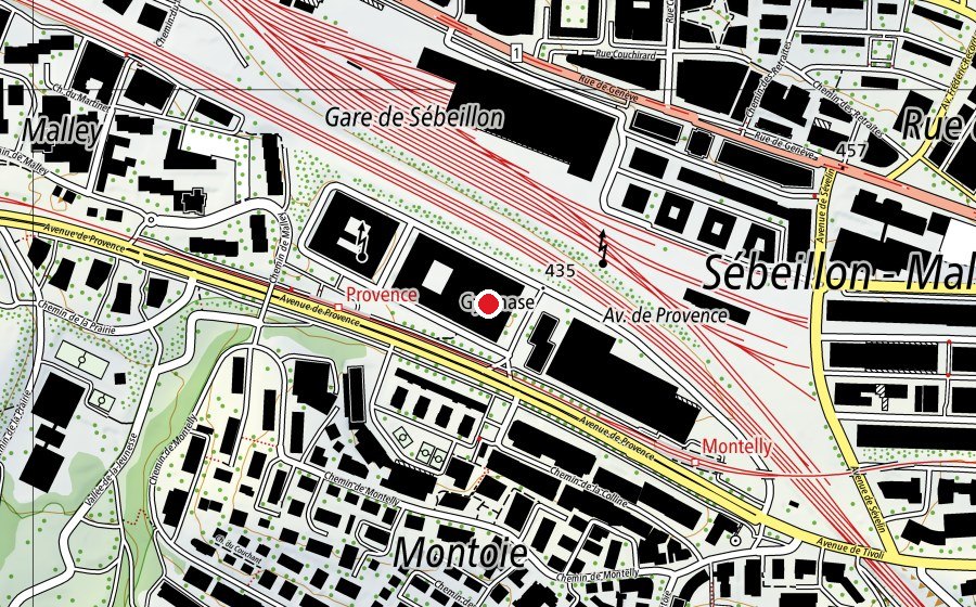 Karte mit dem Standort von Gymnase Provence et HES-SO (Hochschule)