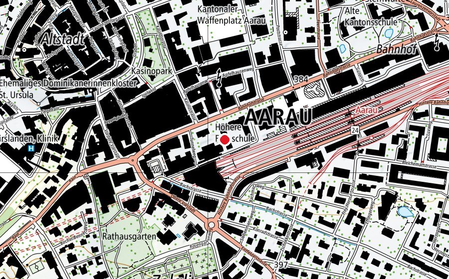 Map showing the location of Handelsschule KV Aarau (University)