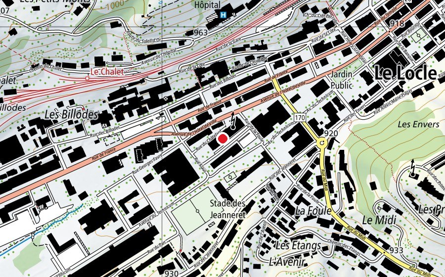 Karte mit dem Standort von Haute Ecole Arc Ingénierie (Hochschule)