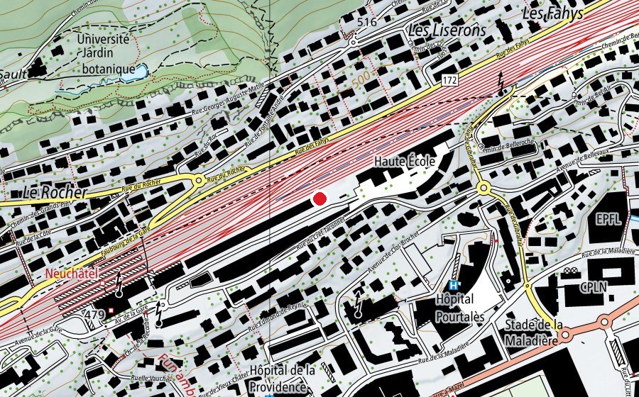 Carte indiquant l’emplacement de Haute Ecole Arc (Haute école)