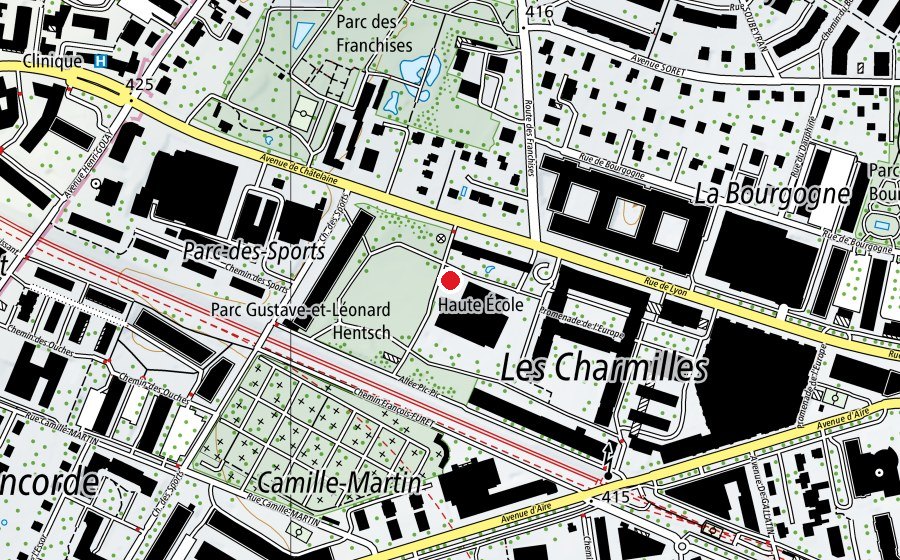 Carte indiquant l’emplacement de Haute école d'arts et de design (HEAD) (Haute école)