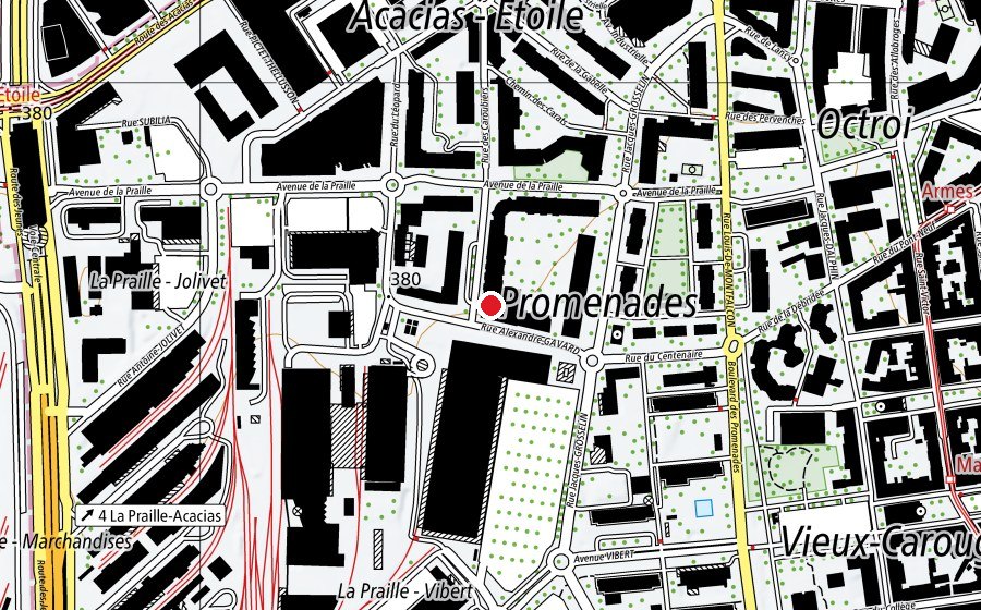 Carte indiquant l’emplacement de Haute école de santé de Genève - site des Caroubiers (Haute école)
