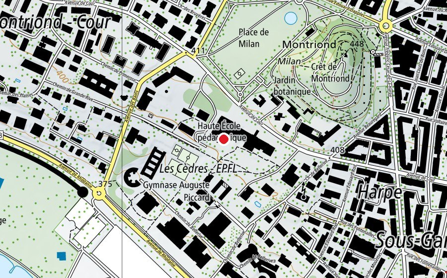 Carte indiquant l’emplacement de HEP Vaud (Haute école)