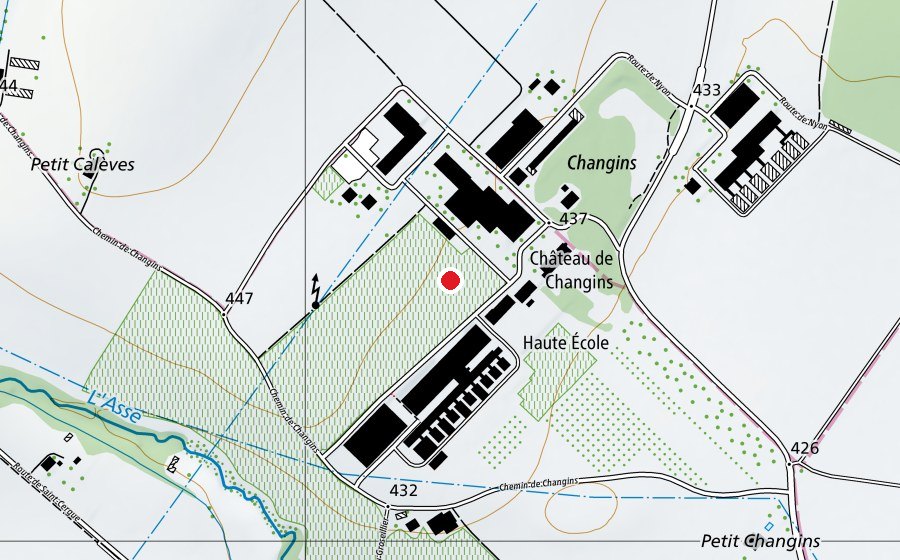 Carte indiquant l’emplacement de HES-SO Changins (Agroscope) (Haute école)
