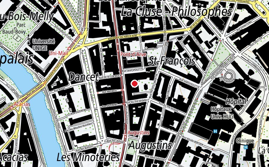 Carte indiquant l’emplacement de HETS Bâtiment D (Haute école)