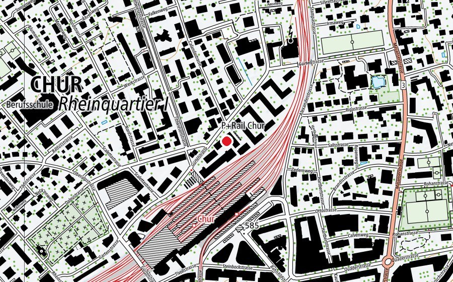 Map showing the location of ibW Höhere Fachschule Südostschweiz (University)